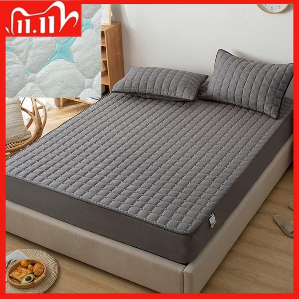 

waterproof bed sheet with elastic bands fitted home winter solid color mattress cover queen king full twin thicken high 30 sheets & sets