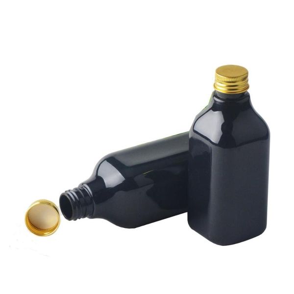 

storage bottles & jars 200ml 20pc black amber cosmetic square bottle with aluminum screw cap plastic toner container oil empty liquids