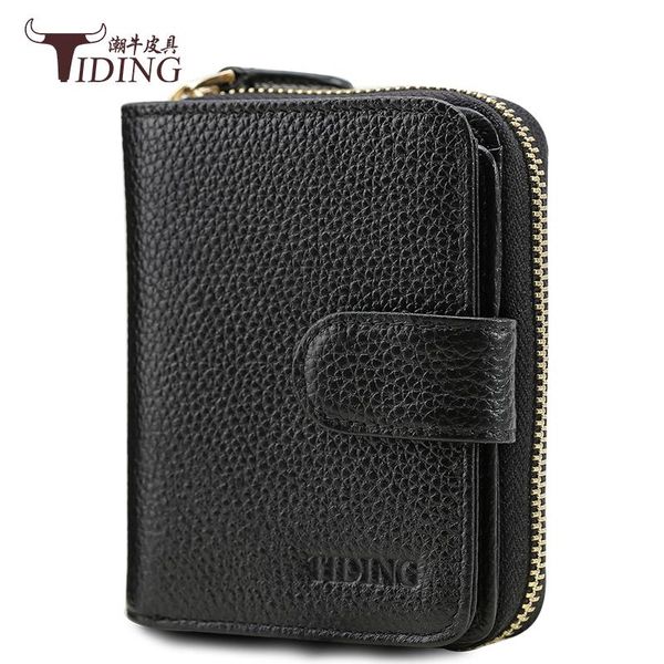 

wallets men wallet money clips coin pocket crazy horse leather key chain holder mini genuine man business black, Red;black