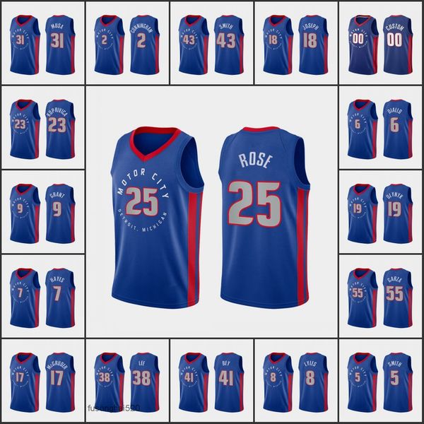 

printed custom detroitpistonsmen derrick rose killian hayes saban lee rodney mcgruder hamidou diallo customcityedition navy jersey, Black