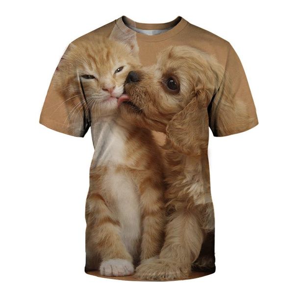 

men's t-shirts customized t shirt for men 3d printed golden retriever dog kiss cat tees men/women pius size boys clothes, White;black