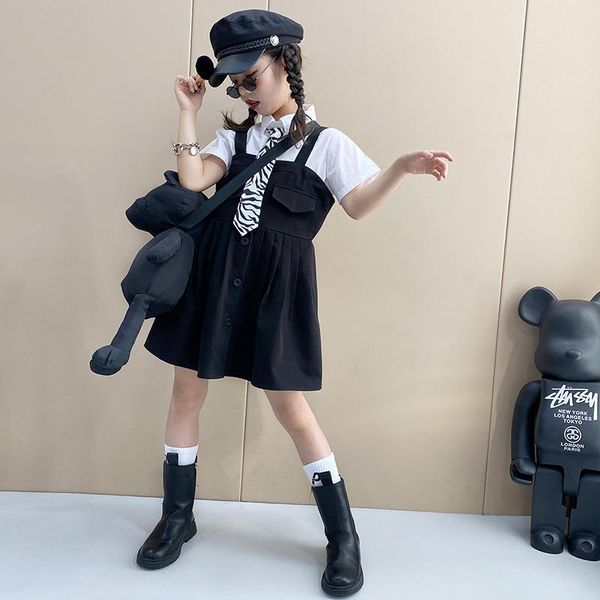 

clothing sets girls' college style suit 2021 summer girl shirt suspender skirt two-piece with tie, White