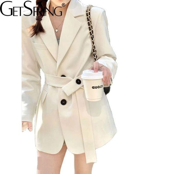 

women's suits & blazers getspring women blazer elegant suit single breasted long sleeve ladies white coat slim jacket, White;black