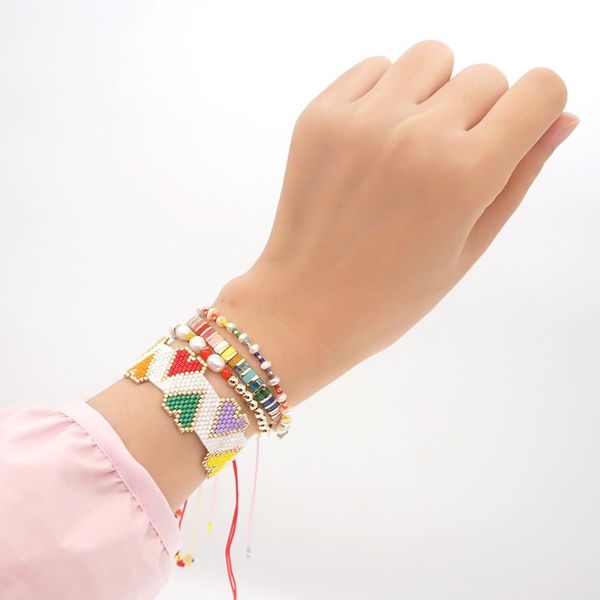 

beaded, strands fine bohemian style miyuki rice bead bracelet sets woven love rainbow tila beaded wild natural pearl for womens, Black