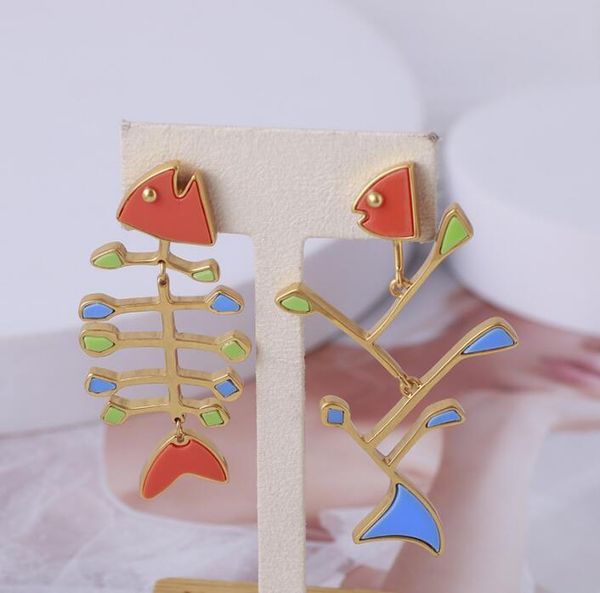 

dangle & chandelier personality matte fish bone inlaid shell asymmetric earrings for women elegant summer color animals long ear jewelry, Silver