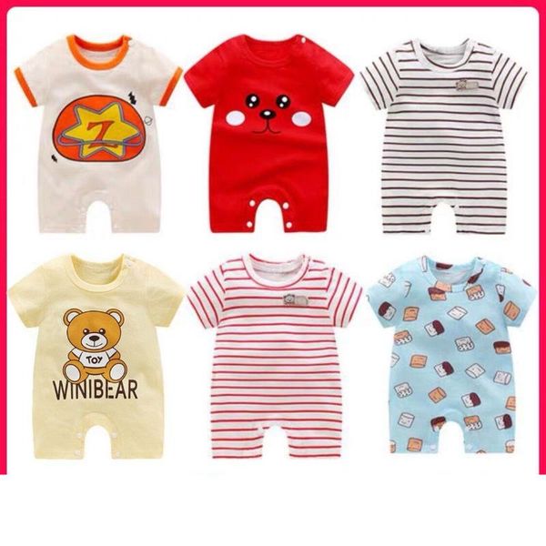 

jumpsuits summer born baby romper cartoon print clothes girl rompers cotton short sleeve o-neck infant boys 0-24 months, Blue