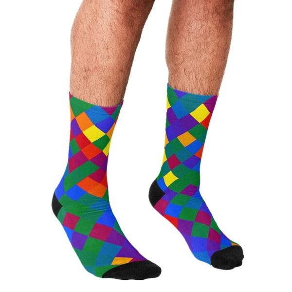 

men's socks funny checkered squares gradient pattern printed hip hop men happy cute boys street style crazy for, Black
