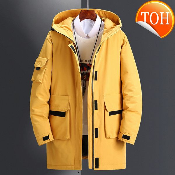 

new mid-length men parka down jacket thick blue white yellow black hooded winter casual warm baggy coat -streetwear