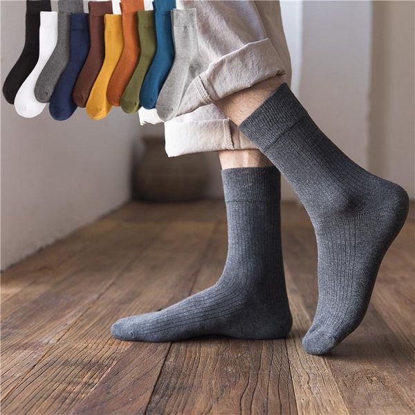 

men's socks autumn business warm for man colorful double needle casual sports cotton tube sock, Black