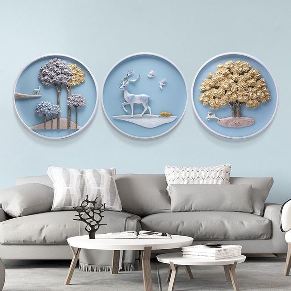 

3pcs/set beauty of the sky wall decor three-dimensional embossed bedroom living room hand painted ornaments m1191 clocks