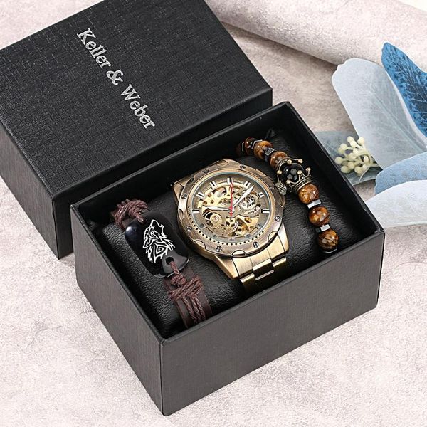 

wristwatches 2021 mechanical watches men clock casual steel phase watch sport waterproof quartz chronograph+box, Slivery;brown