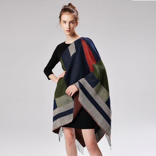 

lady shawls brand new wraps tassels pashmina autumn and winter imitation cashmere geometric jacquard contrast color scarves, Blue;gray