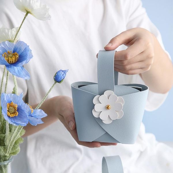 

gift wrap wedding leather bag portable candy box with flower creative supplies hand
