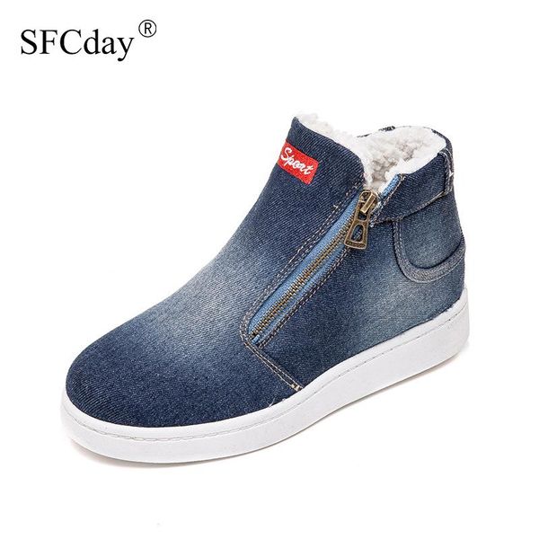 

boots 2021 women winter snow denim warm female zipper fleeces vulcanized shoes ladies flat platform casual footwear, Black