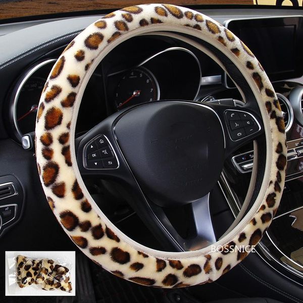 

steering wheel covers leopard cover print plush elastic car anti-slip warm soft assessoires interior for women