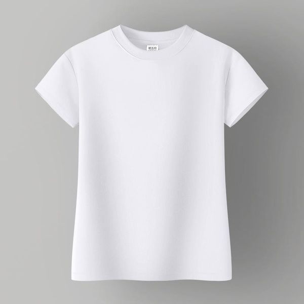 

basis leven women cotton t-shirt short sleeve turtleneck solid color office lady all match basic women's, White