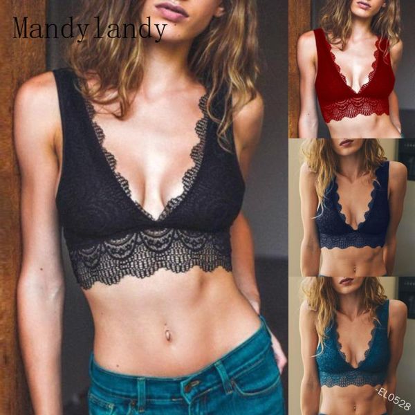 

bras mandylandy fashion women floral lace push up solid color bralette crop underwear brassiere plus size, Red;black