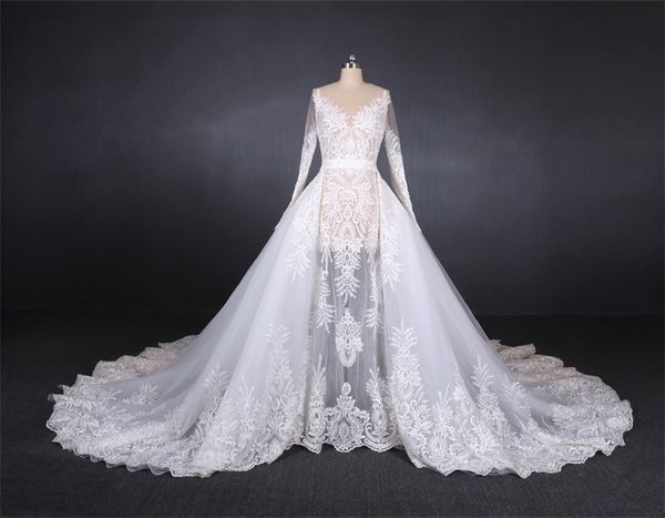 Elegante schöne Hochzeitskleid Appliques Kleid Braut Sweep Zug High-End Custom Made Church-Kleid