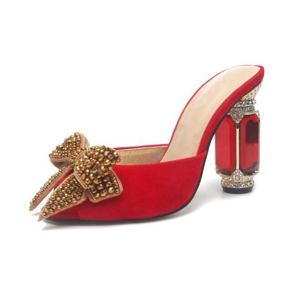 

moraima snc summer peep toe thick heels woman slippers crystal bowknot decorations dress sandal 10cm shoe sandals, Black