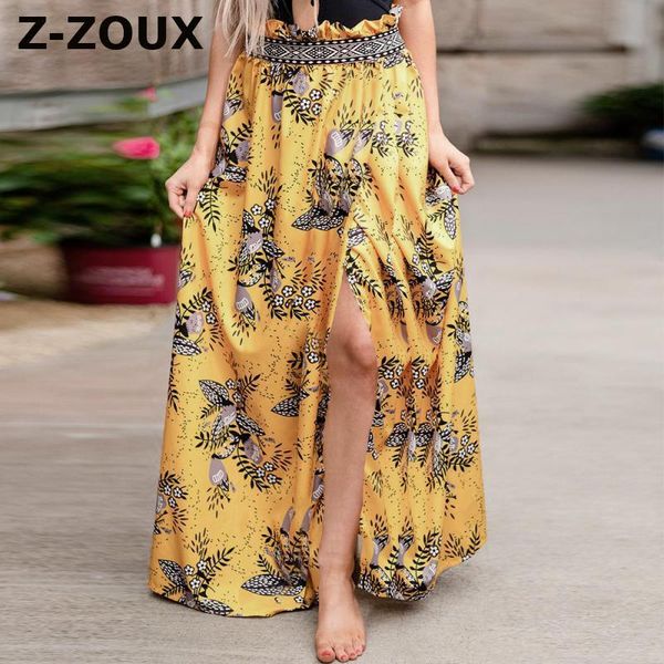 

women skirt fashion print long summer s high waisted split s all match maxi plus size spring 210524, Black