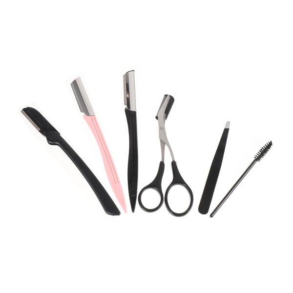 

eyebrow tools & stencils 9pcs trimming kit professional razors tweezers scissors