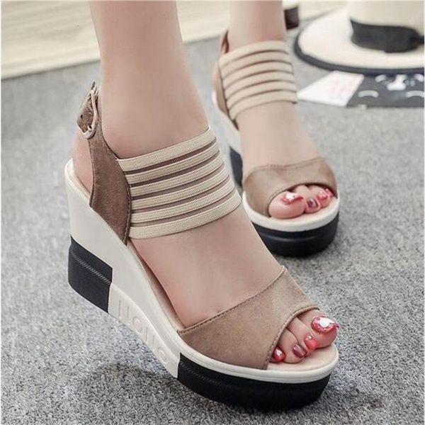 

dress shoes platform sandals summer women wedges fashion buckle high heel ladies open toe gladiator roman, Black