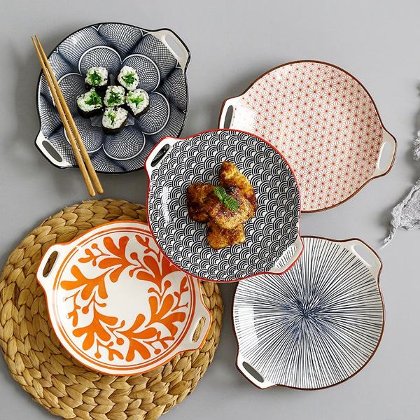 

dishes & plates japanese double ear dish ceramic underglaze color dessert european household fruit bowl salad plate