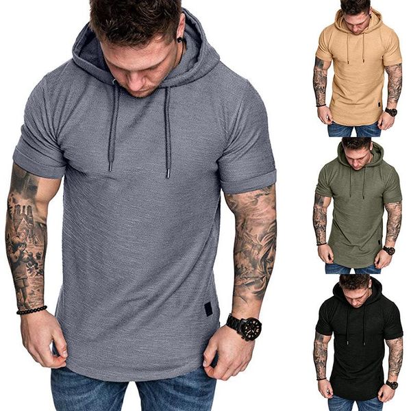 

men's hoodies & sweatshirts sale plus size men sport fitness plain pullover short sleeve hoodie, Black