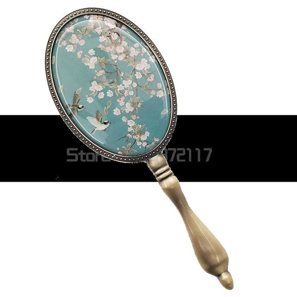 

mirrors retro bronze metal handle mirror cosmetic small portable girl round hand