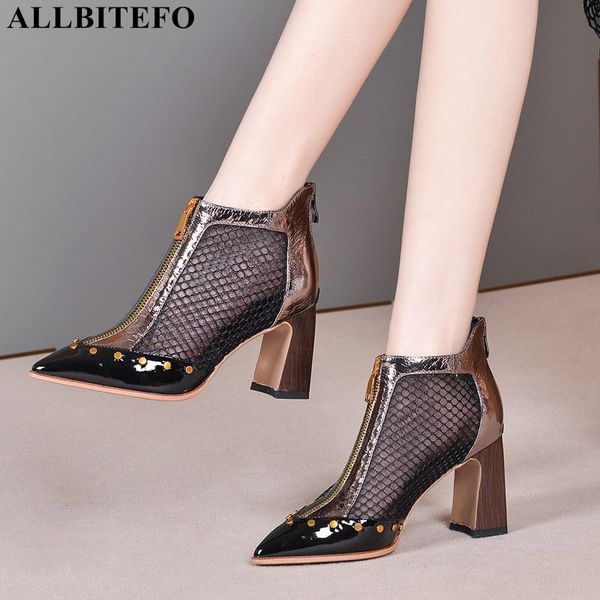 

mesh + genuine leather women sandals rivet design summer shoes fashion cool high heel heels, Black