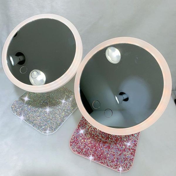 

mirrors bling led vanity mirror rhinestones sticky for home sparkling decorative bedroom dressing pink round
