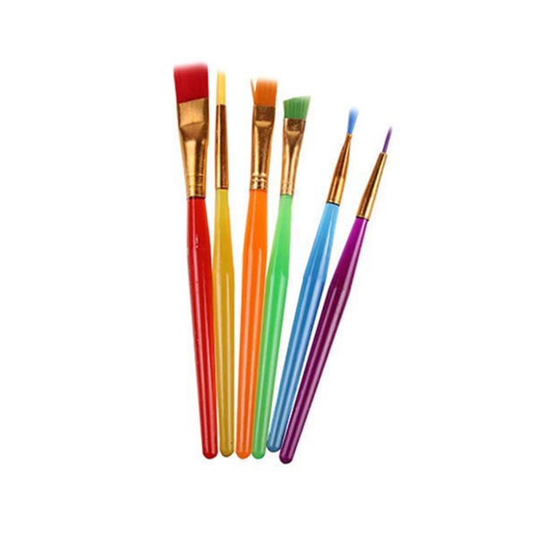 6 adet / takım Çocuk Fırçası DIY Şeker Renk Plastik Çubuk Suluboya Fırçalar Dayanıklı Guaş Boyama Kalem Yazma Malzemeleri BH5352 WLY
