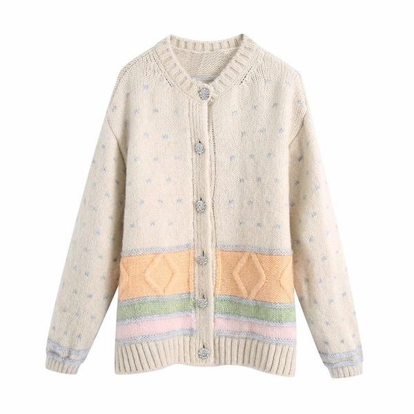 

women's knits & tees causal women striped patchwork sweaters nice ladies knitted coats streetwear female chic diamond button pullovers, White
