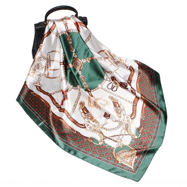 

21vl 20 spring cravat tiessilk women's imitation silk square 90cm gift scarf printed satin scarf, Black;gray