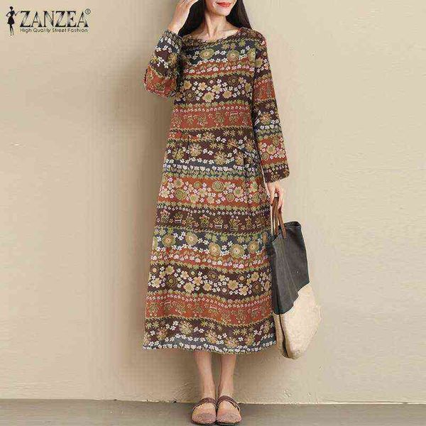

zanzea women vintage floral printed long dress spring long sleeve loose kaftan vestidos oversized tunic sundress robe femme 7 y1204, Black;gray
