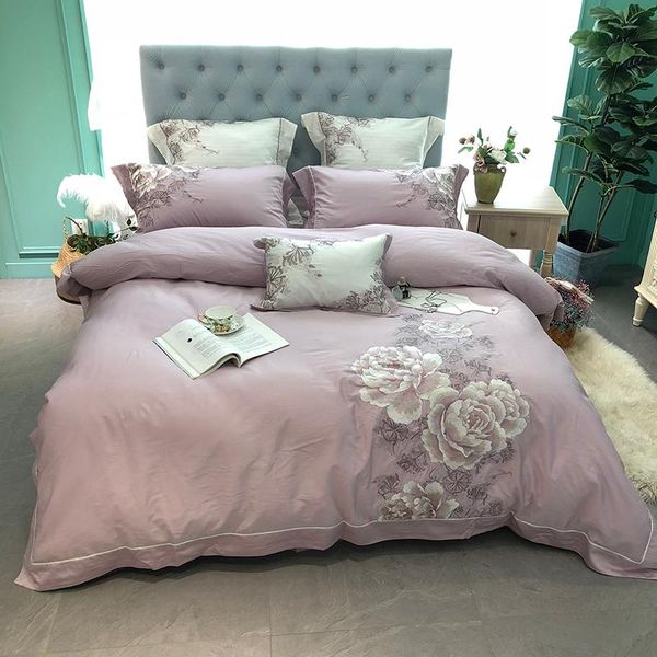 

bedding sets shabby floral embroidery dusty pink set egyptian cotton  king size 4/7pcs duvet cover bed sheet pillow case