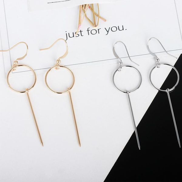 

dangle & chandelier 2021 simple fashion 3 color geometric long round vertical bar earrings for women big hollow drop jewelry, Silver