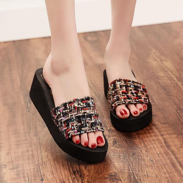 

slippers 2021 fashion platform ladies wedges summer casual shoes household non-slip beach cute sandals, Black