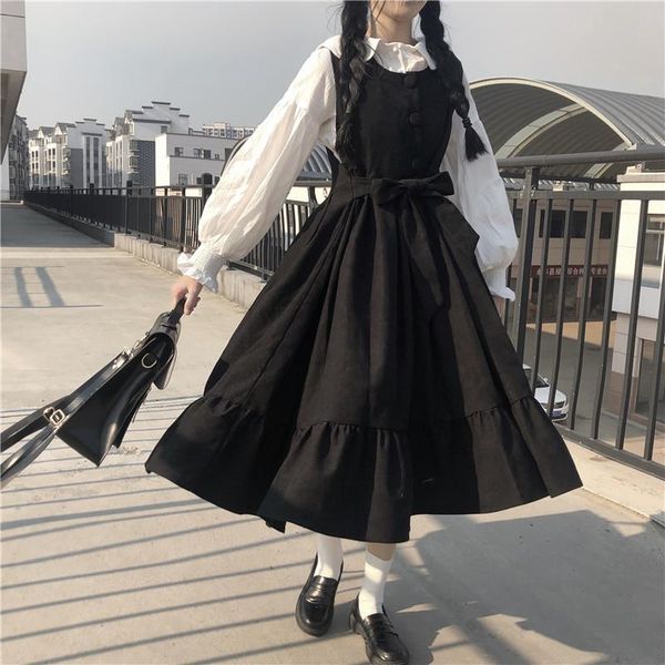 

dress beautiful japanese sweet lolita kawaii dressed in style women's clothing white shirt suspend sling student harajuku pm1k, Black;gray
