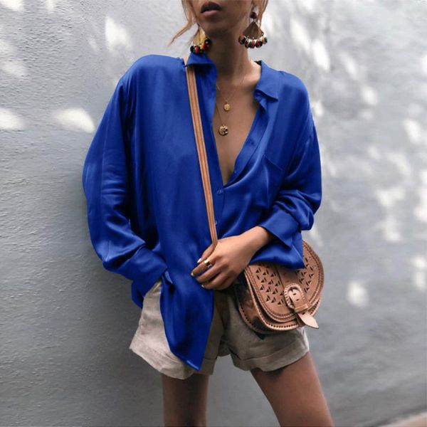 

womens solid v neck long sleeve blouse button casual loose shirt fashion women clothes streetwear women's blouses & shirts, White