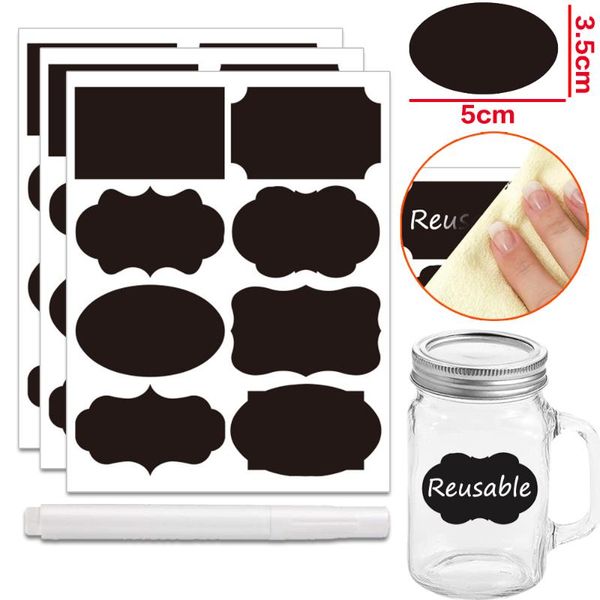 

wall stickers 36-50pcs/set jars labels erasable chalkboard waterproof sticker craft kitchen blackboard bottles tag + marker pen