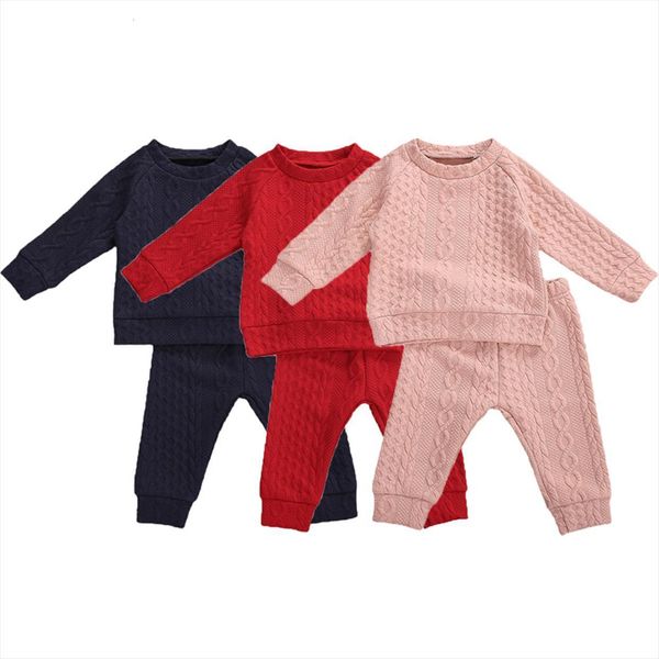 

autumn baby girls knit clothes sets 2pcs solid long sleeve pullover sweatshirt pants 3 colors, White