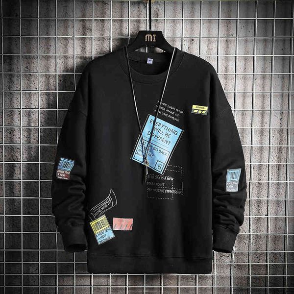 

men's hoodies & sweatshirts autumn spring 2021 sweatshirt black white loose hip hop punk pullover streetwear casual fashion clothe