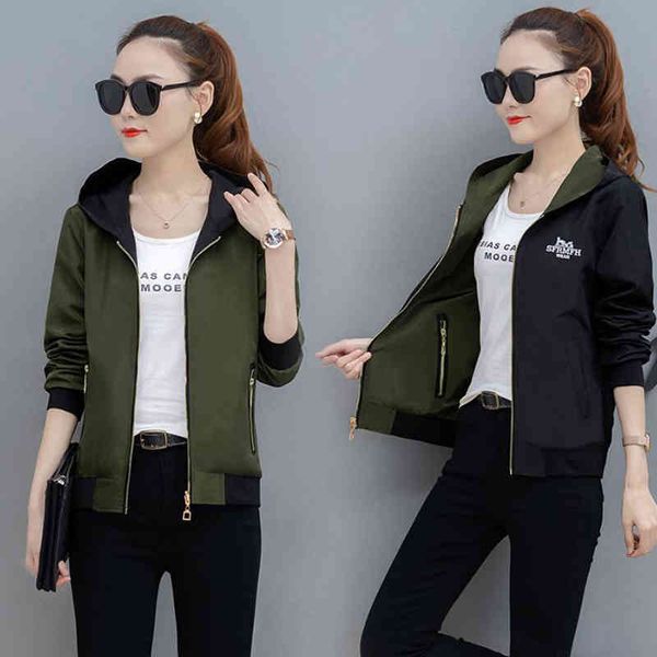 

women's jackets casual hoodded loose short baseball jacket women classic on both sides wear spring outwear plus size m-4xl black coat s, Black;brown