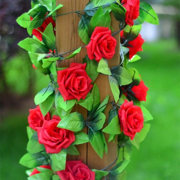 

240cm/pcs silk rose wedding decorations ivy vine artificial flowers arch decor with green leaves hanging wall garland 100pcs/lot decorative
