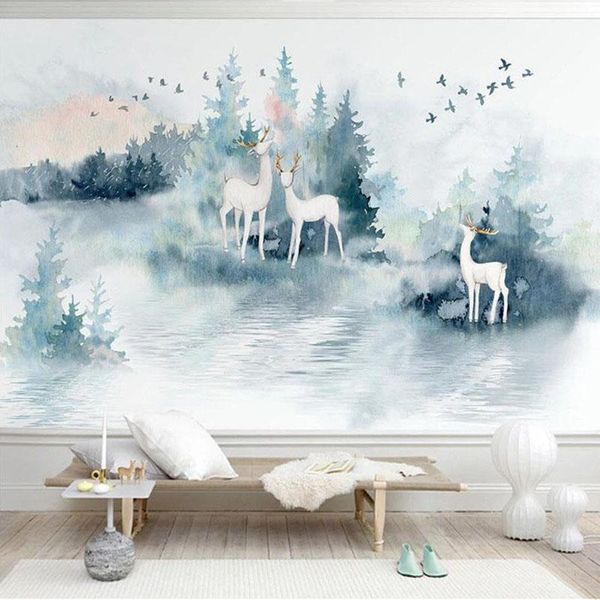 

wallpapers custom any size mural wallpaper nordic abstract mountain forest deer bird background wall decor living room bedroom 3d