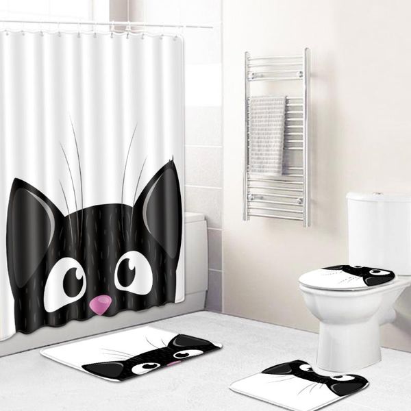 

shower curtains decoration curtain waterproof entrance doormat bathroom for bath anti-slip rug home 4pcs set toilet seat cover floor mat