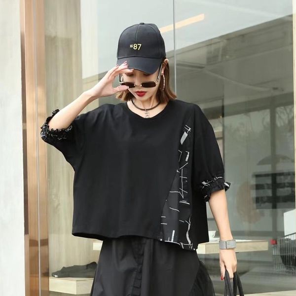 

women summer short sleeve t-shirt 2021 pullover print geometric patchwork loose elegant tee women's, White