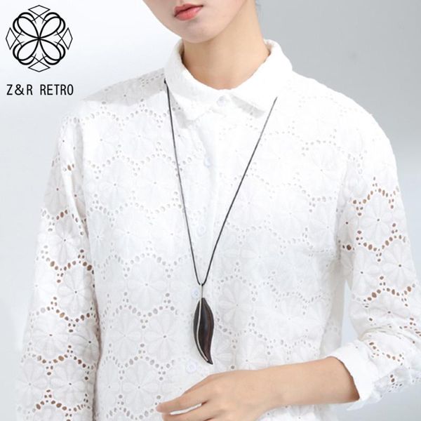 

pendant necklaces vintage wooden leaf necklace long chains on the neck 2021 fashion suspension costume jewelry for women trend accessories, Silver