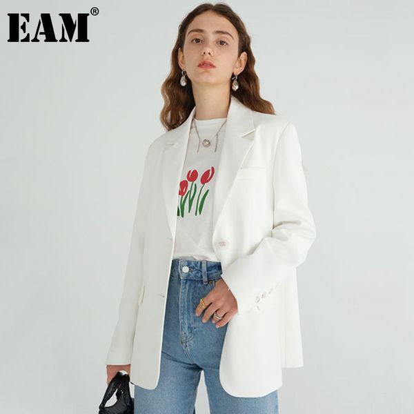 

[eam] women white big size pocket casual blazer lapel long sleeve loose fit jacket fashion spring autumn 1dd7288 21512, White;black